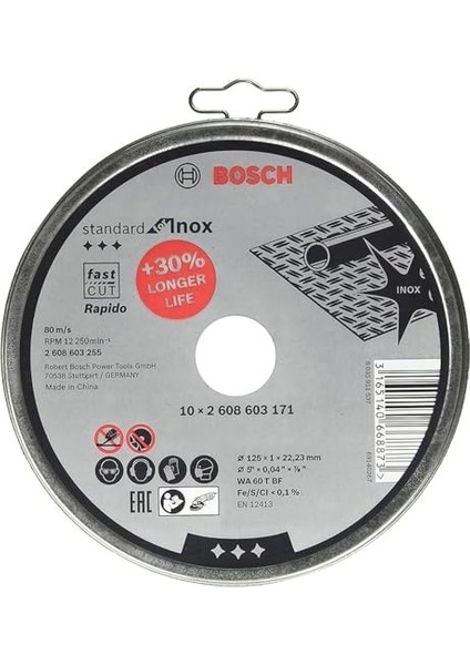 Professional Accessories Için Ayırma Diski Düz Standart Inox - Rapido Wa 60 T Bf, 125 Mm, 10-Er Paket, 2608603255
