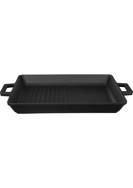 Menashop Metal Döküm Izgara Tava, Metal Kulplu, 26X32CM, Siyah