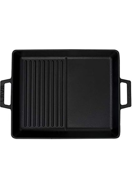 Menashop Metal Döküm Izgara Tava, Metal Kulplu, 26X32CM, Siyah
