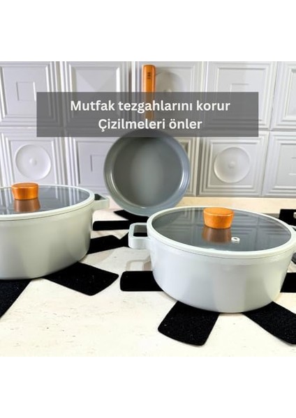 12 Li Set Tencere Tava Koruyucu Borcam Çizdirmez Keçe Düzenleyici Siyah