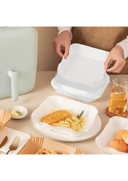 Menashop Home Beyaz Airfryer Pişirme Kağıdı, Fritöz Yağlı Kağıdı, Yanmaz Kağıt 100 Adet (Kare) (100)