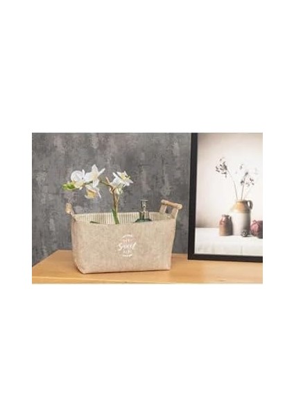 Keçe Tahta Saplı Düzeleyici Sepet - Çok Amaçlı Saklama Organizer Kutu Maxi Kahverengi 25X18X15CM - fiyatları