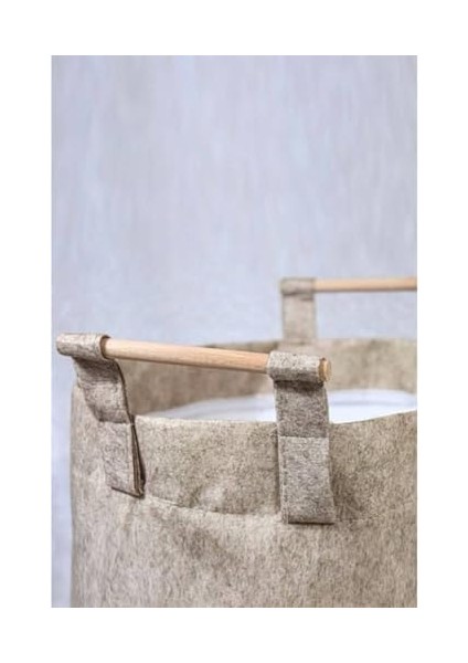 Keçe Tahta Saplı Düzeleyici Sepet - Çok Amaçlı Saklama Organizer Kutu Maxi Kahverengi 25X18X15CM - modelleri