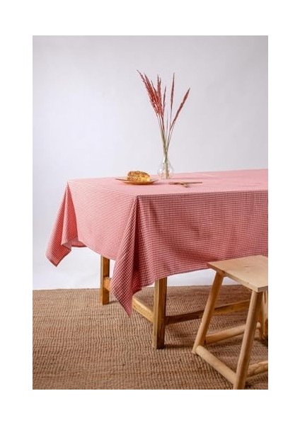 Menashop Keten Piti Kareli Masa Örtüsü, Pötikare Piknik Örtüsü (Kırmızı, 170 x 170 Cm)
