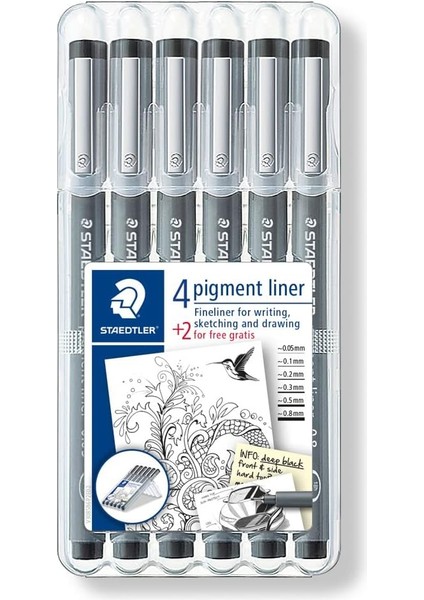 308 SB6P Pigment Liner Siyah 6'lı Set 0.05 0.1 0.2 0.3 0.5 0.8 mm