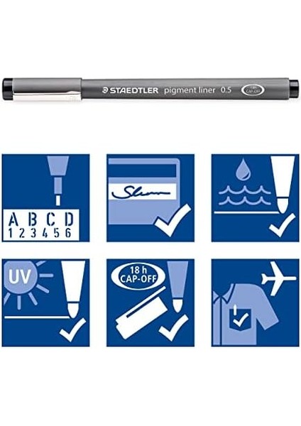 308 SB6P Pigment Liner Siyah 6'lı Set 0.05 0.1 0.2 0.3 0.5 0.8 mm