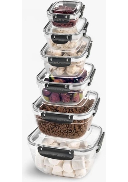 Home Sızdırmaz Kare Saklama Kabı Seti, Klipsli Kilitli, Contalı Kapaklar, Mutfakta Yiyecek Saklama Için Dayanıklı ve Şeffaf Set Bpa Içermez (6 Parça)