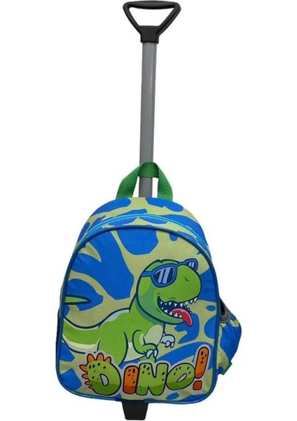 Anaokulu Çocuk Çekçekli Valiz Sırt Çantası Çekçekli Kız Erkek Çocuk 2in1 Dinozor Desenli Ön Yüzey 5d Boyutlu Mavi Yeşil