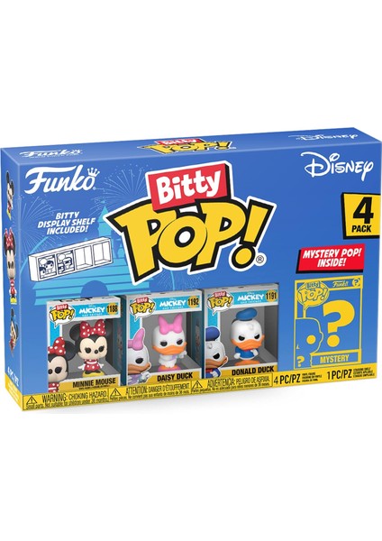Bitty Pop! - Minnie Mouse (Red Dress), Papatya Ördeği, Donald Duck ve Sürpriz Mini Gizem Figürine - 2,2 cm Koleksiyonluk - Istiflenebilir Raf Dahil, Hediye Fikri