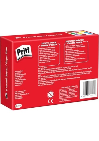 Parmak Boyaları, Su Bazlı Çocuk Boyası, Kolayca Silinebilir Sağlıklı Parmak Boyası, Zararsız Kırtasiye Malzemesi, Yaratıcı Oyun Boyası, 6 Renkli Kutu (6X30ML)