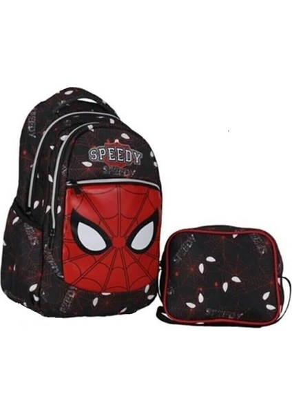 Ilkokul Okul Sırt Çantası Kız Erkek Unisex Beslenme Çantalı Ortopedik 2li Set Siyah Kırmızı