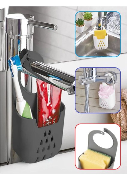 Silikon Banyo ve Mutfak Lavabo Seti 3'lü Musluk Matı Lavabo Süzgeci Askılı Süngerlik Düzenleyici modelleri