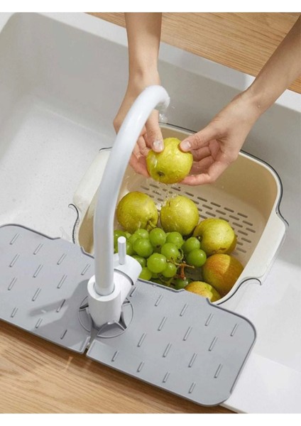 Silikon Banyo ve Mutfak Lavabo Seti 3'lü Musluk Matı Lavabo Süzgeci Askılı Süngerlik Düzenleyici indirimleri