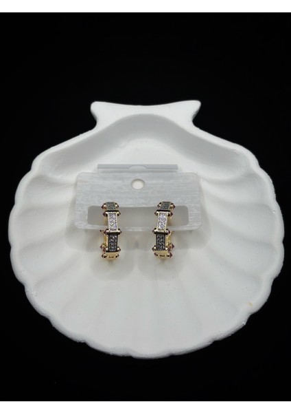 Xupıng Jewelry Pembe Taşlı Altın Kaplama Geometrik Halka Küpe modelleri