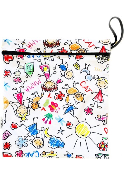 Askılı Family 35X27 cm Su Geçirmez Islak Mayo Kirli Bez Taşıma Torbası Yıkanabilir Çanta Organizer