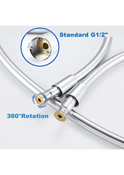 Gri Paslanmaz Kopmaz Patlamaz Kaliteli Pvc Duş Hortumu - Yüksek Kaliteli Lüx Duş Spirali - Tüm Duş Setleri/duş Başlıkları ile Uyumlu (G1/2) - 150 cm modelleri