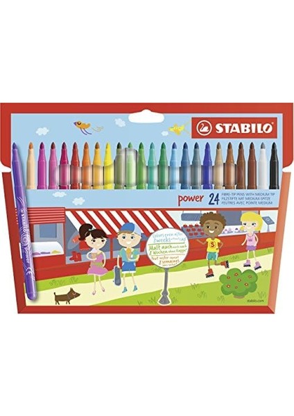 Power - Keçe Uçlu Boya Kalemi - 24'lü Paket - Çeşitli Renkler