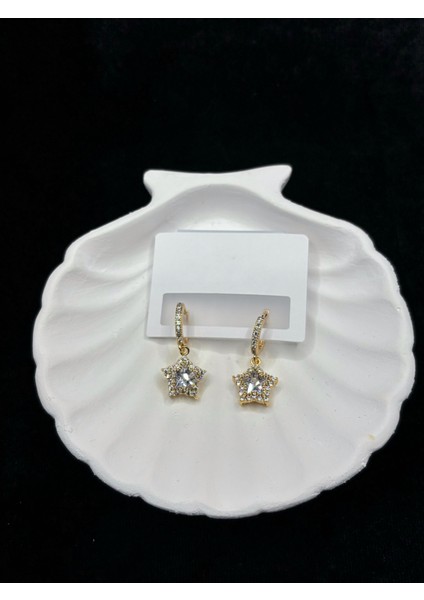 Xupıng Jewelry Yıldız Taşlı Altın Kaplama Sallantılı Küpe modelleri
