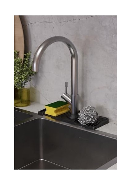 Menashop Home Musluk Matı Elastik Silikon Mutfak ve Banyo Için Lavobo Su Tutucu Musluk ve Batarya Matı, Siyah