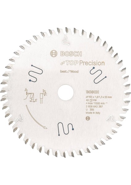 Dairesel Testere Bıçağı Top Precision Çok Aşamalı Malzeme 165 x 20 x 1,8 Mm, 56, 2608642387 Için En Iyisi
