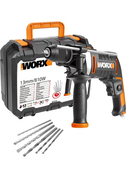 WX328 Darbeli Matkap 810 W - Ahşap, Beton ve Çelik Üzerinde Tam Delme - Kolay Alet Değişimi - Kademesiz Devir Sayısı Ayarı - Derinlik Durduruculu Tam Delme Derinliği - Ergonomik Tasarım