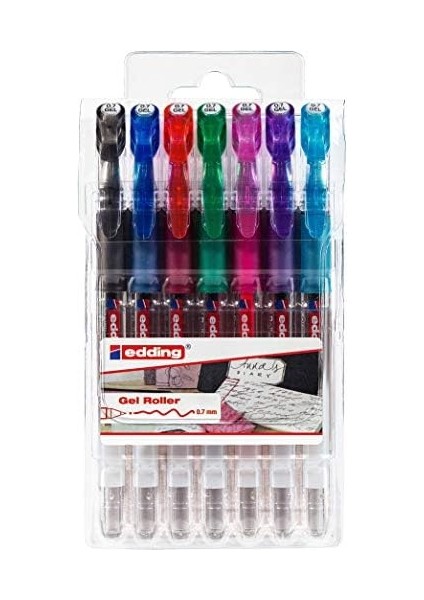 2185 Jel Roller - Siyah, Kırmızı, Mavi, Yeşil, Mor, Pembe, Açık Mavi - 7 Kalem - 0,7 mm