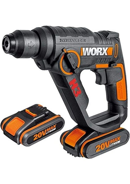 WX390.1 20VOLT 2.0AH. Li-Ion 1.2j Profesyonel Sds-Plus Pnömatik Çift Akülü Şarjlı Matkap + 8 Adet Uç + Mandren