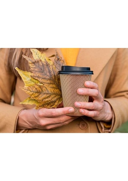 Menashop 25 Adet Kraft Çift Duvarlı Kahve Bardağı 8 Oz, Küçük Kağıt Çay Bardakları 250 Ml, Soğuk ve Sıcak Içecekler, Waffle Kraft