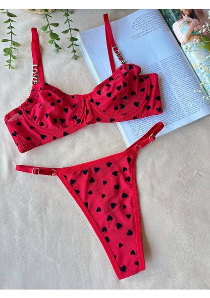 Kırmızı Özel Seri Love Kalpli Bralet Sütyen& Tanga Iç Çamaşır Takım, Seksii, Fantezii, Sevgili, Çeyiz, Yıl Dönümü modelleri