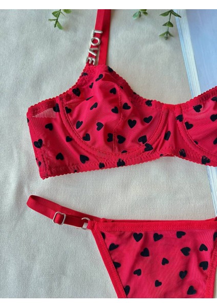 Kırmızı Özel Seri Love Kalpli Bralet Sütyen& Tanga Iç Çamaşır Takım, Seksii, Fantezii, Sevgili, Çeyiz, Yıl Dönümü fırsatları