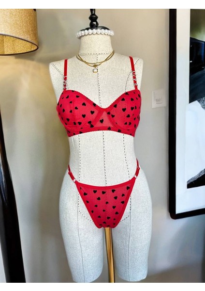 Kırmızı Özel Seri Love Kalpli Bralet Sütyen& Tanga Iç Çamaşır Takım, Seksii, Fantezii, Sevgili, Çeyiz, Yıl Dönümü indirimleri