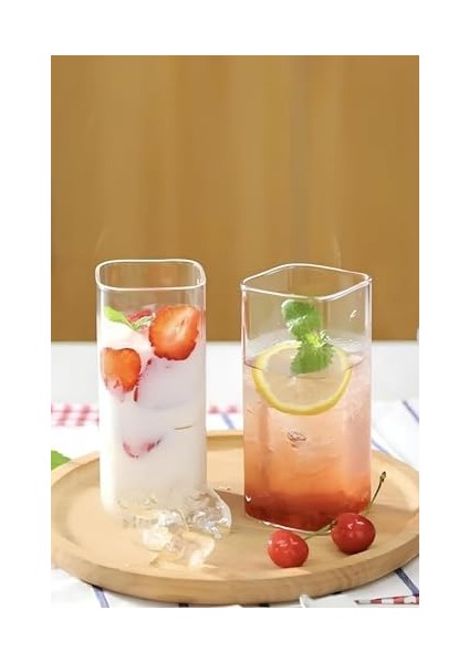 Home 2 Adet Dikdörtgen Isıya Dayanıklı Borosilikat Trend Meşrubat Bardağı 350 ml Kare Bardak,termisil Kare Soğuk Kahve Bardağı,dikdörtgen Sunum Bardağı (2)