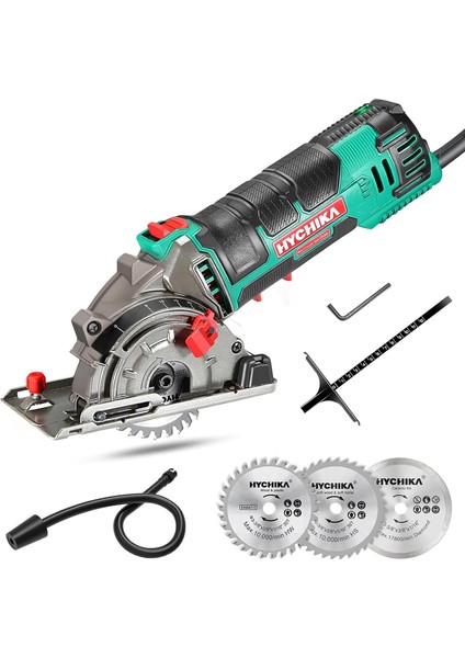 Mini Daire Testere, 3 Testere Bıçaklı El Testeresi, Lazer Kılavuzu, Ölçek Cetveli, 500 W Saf Bakır Motor, 4500 Devir/dakika, Ahşap, Yumuşak Metal, Fayans ve Plastik Kesimler Için Ideal