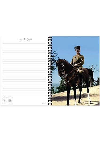 17x24 Cm - Başkomutan, Spiralli Ajanda Atatürk Günlük Color 2023 Yeni