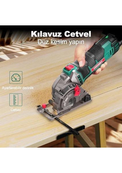 Mini Daire Testere, 3 Testere Bıçaklı El Testeresi, Lazer Kılavuzu, Ölçek Cetveli, 500 W Saf Bakır Motor, 4500 Devir/dakika, Ahşap, Yumuşak Metal, Fayans ve Plastik Kesimler Için Ideal modelleri