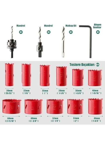 Better Tools For Better Lıfe Bi-Metal Delik Testere, 17 Adet Delik Testere Seti 11 Adet Testere Bıçakları 19-68MM, Kesme Derinliği: 40MM, Ahşap, Pvc Paneller ve Metal Delmek Için Mükemmel