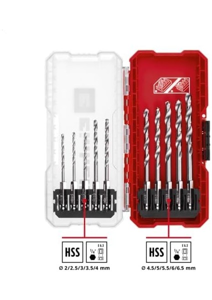 Orijinal S-Case 10 Parça Metal Matkap Ucu Seti (Hss 4241 Çelikten Yapılmış, E 6.3 Sap, 135° Bölünmüş Nokta Uç, Rulo Halinde Haddelenmiş N Tipi Spiral, Saklama Kutusu Dahil)