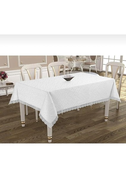 Menashop Tekstil Dantelli Leke Tutmayan Dertsiz Kumaş Masa Örtüsü Beyaz 160 x 220 BYZT240