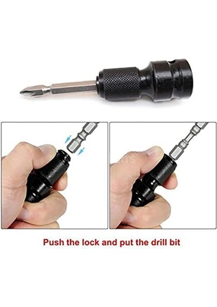 3 Adet 1/4 Bit Lokma Adaptörü, 1/2 Dört Köşe Tahrik (1,3 Cm) 1/4 Altıgen Şaft (0,6 Cm) Hızlı Gergi