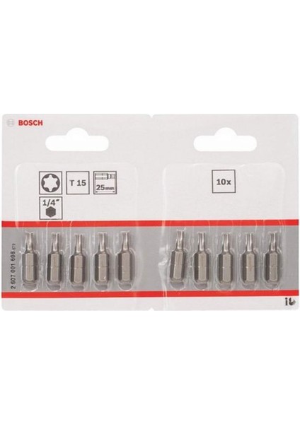 Professional Bit Ekstra Sert Iç Torx Vidalar Için (T15, Uzunluk: 25 Mm, 10 Adet)