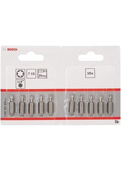 Professional Bit Ekstra Sert Iç Torx Vidalar Için (T15, Uzunluk: 25 Mm, 10 Adet)