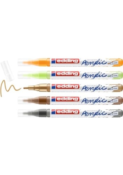 5300 Akrilik Markör 5'li Set, Doğa Renkleri, 5 Akrilik Boya Kalemi Seti, Ince Yuvarlak Uç 1-2 mm