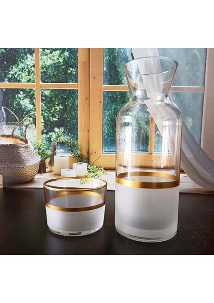 Mena Rise Başucu Sürahisi - Yatağınızın Yanında Bulunacak Gece Yarısı Içeceği Için Bardak ve Şişe - Cam Sürahi 500 Ml/bardak 220 ml - Güzel Hediye Kutusu (Ice)