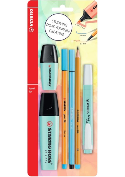 - Kalem Seti - Tek Pastel Renk - 6'lı Set - Mavi