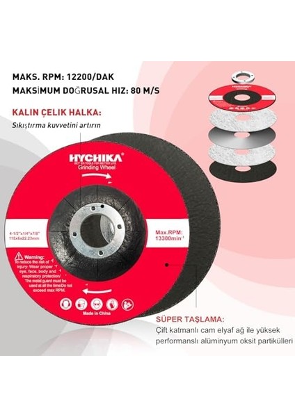 Profesyonel Taşlama Diskleri 125 mm 10'lu Paket Çelik Için Ofset Açılı Taşlama Diskleri, Metal Işleme Taşlama Parlatma, Çapak Alma Çap 125 x 22,2 Mm, Kalınlık: 6 mm
