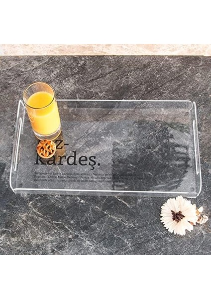 Kız Kardeş Kelime Anlamlı Hediye Akrilik Tepsi - 22 x 40 cm - Suya Dayanıklı Tasarım