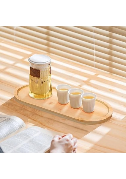 High-Tech Oval Tepsi, Atıştırmalıklar, Kahveler ve Atıştırmalıklar Servis Etmek Için Ideal Tepsi, Bambudan Yapılmış, Sağlam, Dayanıklı, Çok Amaçlı Bambu Sunum Tepsi (35 x 15 x 1,5 Cm) 1 Adet