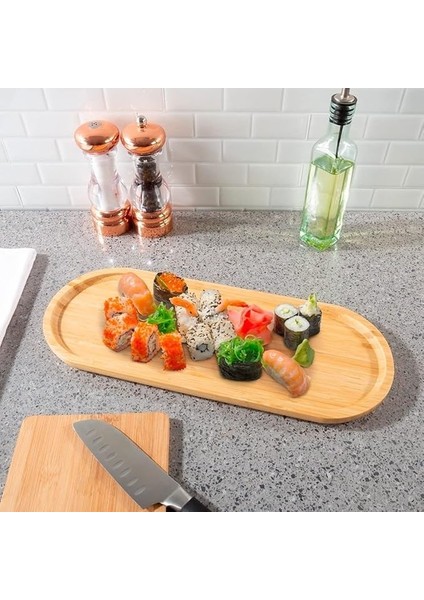 High-Tech Oval Tepsi, Atıştırmalıklar, Kahveler ve Atıştırmalıklar Servis Etmek Için Ideal Tepsi, Bambudan Yapılmış, Sağlam, Dayanıklı, Çok Amaçlı Bambu Sunum Tepsi (35 x 15 x 1,5 Cm) 1 Adet