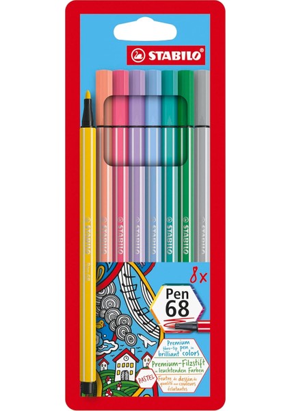 Pen 68 - Keçe Uçlu Boya Kalemi - 8'li Paket - Pastel Renkler