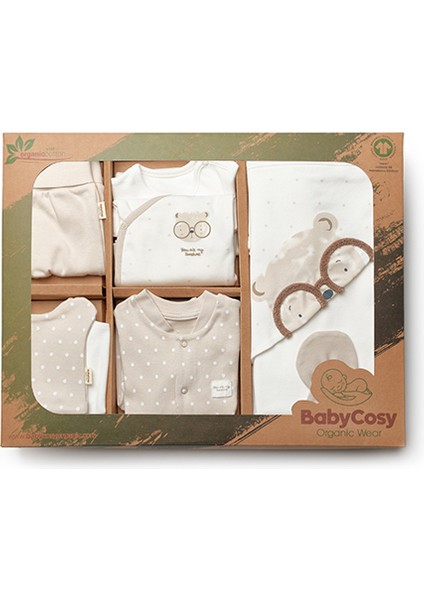 Baby Cosy Organic BabyCosy Organic Wear Bebek Hastane Çıkış Seti 10'lu Ekru - Bej - Organik Pamuk -Baby Cosy Organik